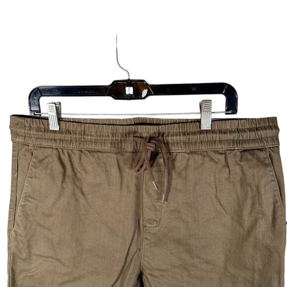 Hot Topic NWT Men's Large HT Denim Brown Jogger Shorts Drawstring Raw Hem - Picture 4 of 12